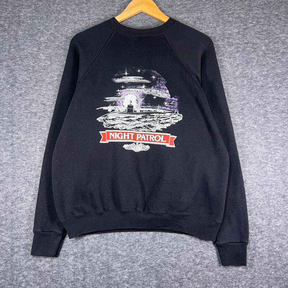Tultex Sweatshirt Mens Large Black Excellent Night Patrol Submarine Navy Vintage